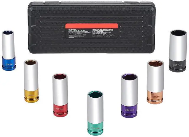 Alt view image 3 of 7 - Lug Nut Impact Socket Set 1/2 in Drive Metric 6-Point Deep Socket 7PCS