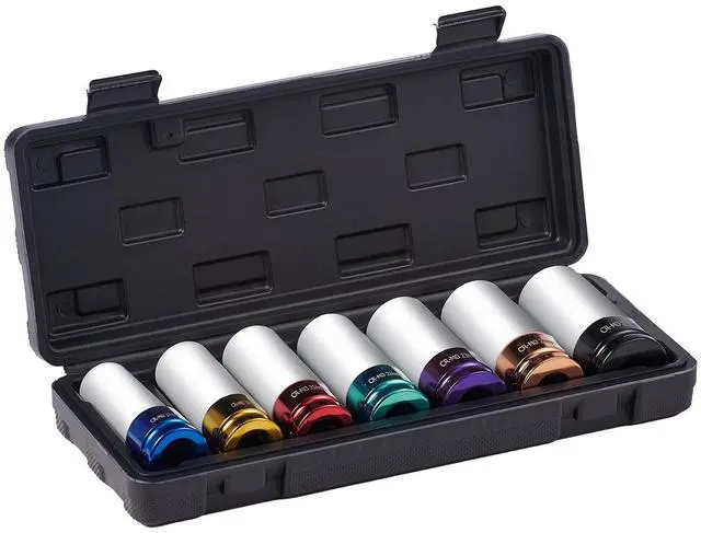 Alt view image 5 of 7 - Lug Nut Impact Socket Set 1/2 in Drive Metric 6-Point Deep Socket 7PCS