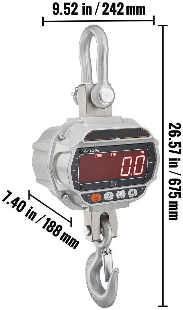 Alt view image 2 of 7 - Digital Crane Scale, 11000 lbs/5000 kg, Industrial Heavy Duty Hanging Scale with Remote Control, Cast Aluminum Case & LED Screen, High Precision for Construction, Factory, Farm, Hunting (Silver)