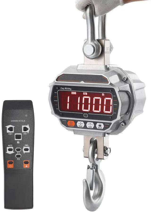 Main image of Digital Crane Scale, 11000 lbs/5000 kg, Industrial Heavy Duty Hanging Scale with Remote Control, Cast Aluminum Case & LED Screen, High Precision for Construction, Factory, Farm, Hunting (Silver)