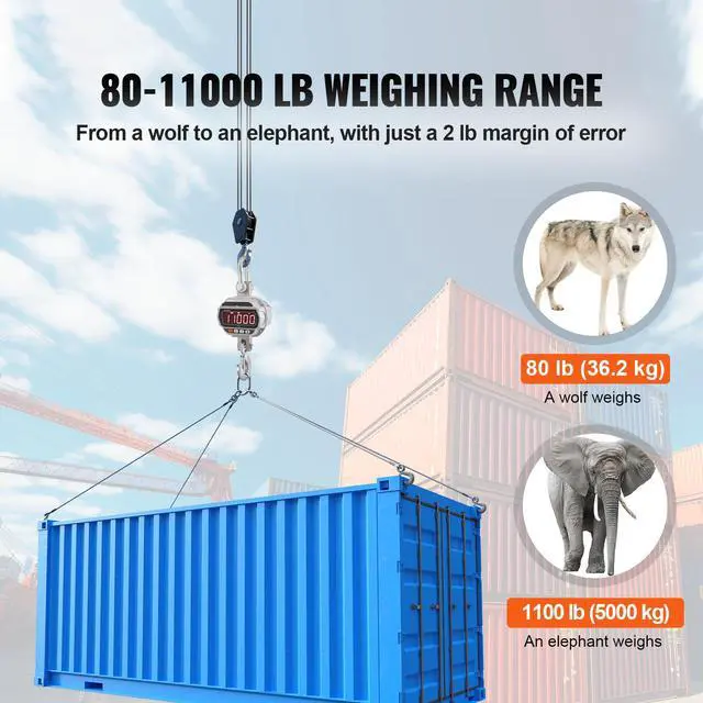 Alt view image 4 of 7 - Digital Crane Scale, 11000 lbs/5000 kg, Industrial Heavy Duty Hanging Scale with Remote Control, Cast Aluminum Case & LED Screen, High Precision for Construction, Factory, Farm, Hunting (Silver)