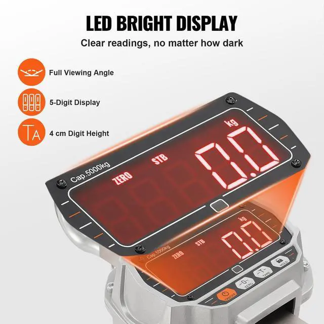 Alt view image 7 of 7 - Digital Crane Scale, 11000 lbs/5000 kg, Industrial Heavy Duty Hanging Scale with Remote Control, Cast Aluminum Case & LED Screen, High Precision for Construction, Factory, Farm, Hunting (Silver)