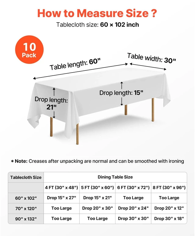 Alt view image 3 of 7 - White Tablecloths for Rectangle Tables, 10 Pack, 60 x 102 Inches, Reusable and Machine Washable Table Clothes, Wrinkle-Resistant Polyester Fabric Table Covers for Wedding, Party, Banquet