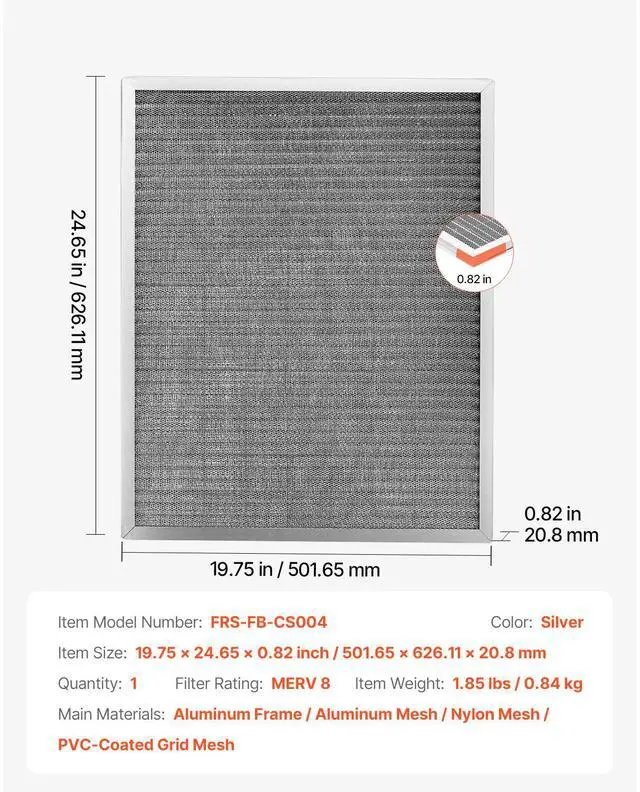 Alt view image 4 of 7 - 20x25x1 Aluminum Electrostatic Air Filter MERV 8 Actual 19.75x24.65x0.82