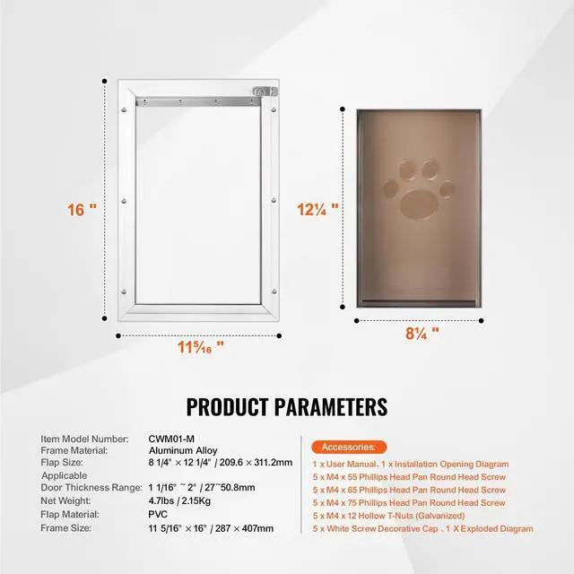 Alt view image 6 of 6 - Pet Door for Door with Lock and Magnetic Flap System Aluminum Frame M