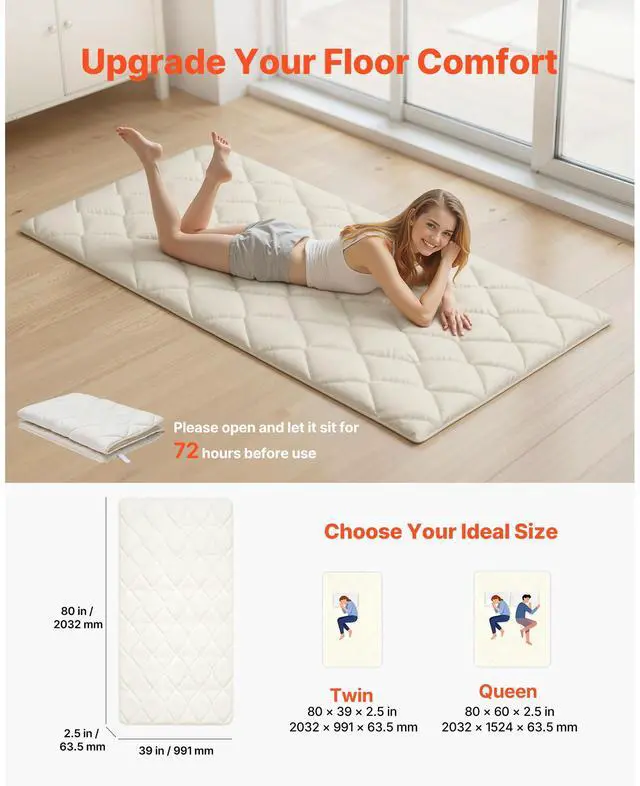 Alt view image 3 of 7 - Japanese Tatami Mat, Twin Size Foldable Japanese Tatami Mattress, Futon Mattress with Storage Bag & Fastener, 9-Layer Floor Mat for Sleeping, Dormitory, Meditation, Yoga, 80 x 39 x 2.5 in, White