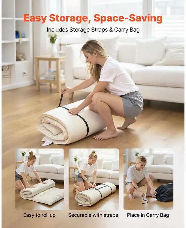Alt view image 4 of 7 - Japanese Tatami Mat, Twin Size Foldable Japanese Tatami Mattress, Futon Mattress with Storage Bag & Fastener, 9-Layer Floor Mat for Sleeping, Dormitory, Meditation, Yoga, 80 x 39 x 2.5 in, White