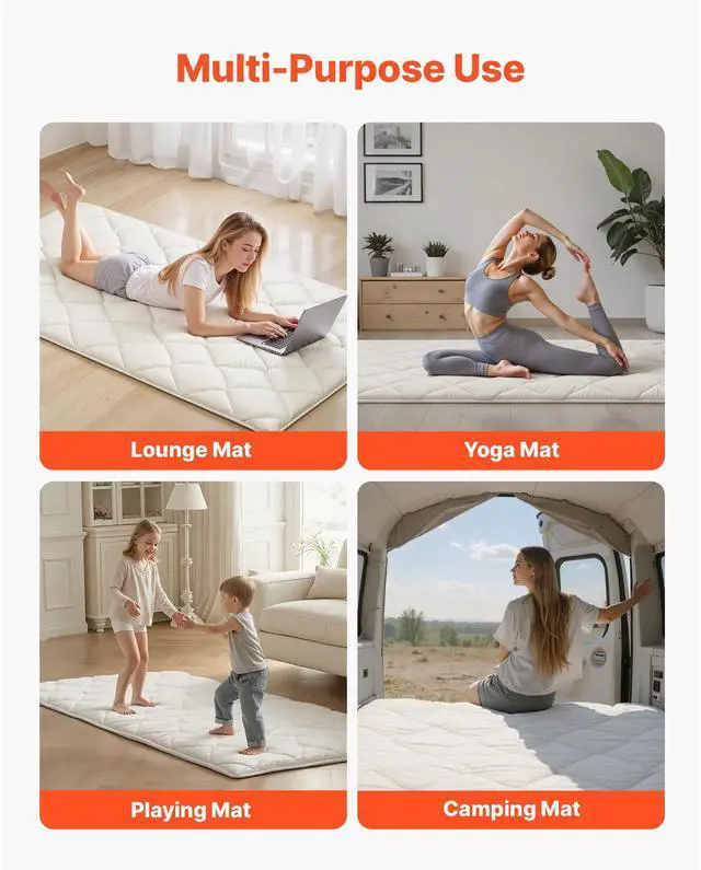 Alt view image 5 of 7 - Japanese Tatami Mat, Twin Size Foldable Japanese Tatami Mattress, Futon Mattress with Storage Bag & Fastener, 9-Layer Floor Mat for Sleeping, Dormitory, Meditation, Yoga, 80 x 39 x 2.5 in, White