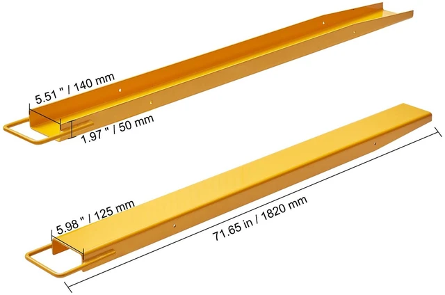 Alt view image 7 of 7 - Pallet Fork Extensions, 72" Length 5.5" Width, Heavy Duty Carbon Steel Fork Extensions for Forklifts, 1 Pair Forklift Extensions, Industrial Forklift Fork Attachments for Forklift Truck, Yellow