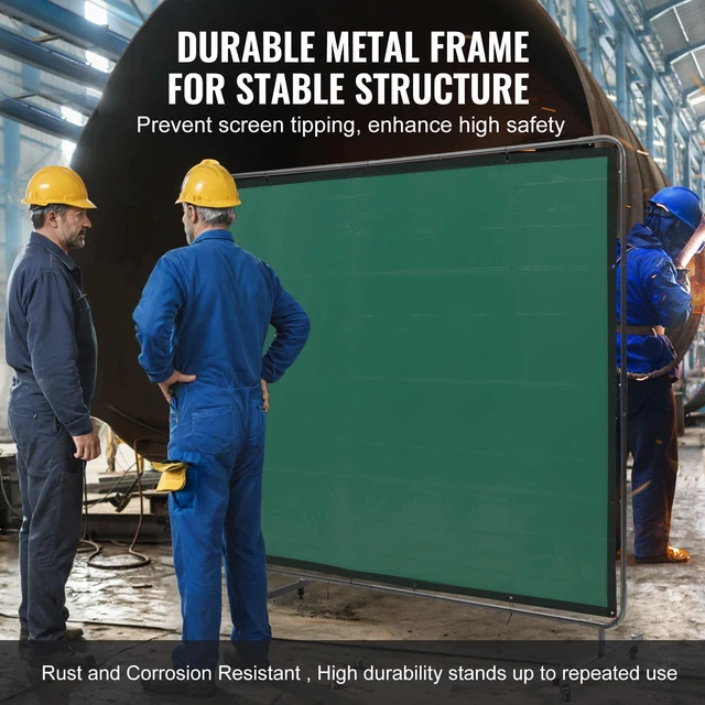 Alt view image 3 of 6 - Welding Screen with Frame, 6' x 8' Welding Curtain Screen, Flame-Resistant Vinyl Welding Protection Screen on 4 Swivel Wheels (2 Lockable), Moveable & Professional for Workshop/Industrial, Green