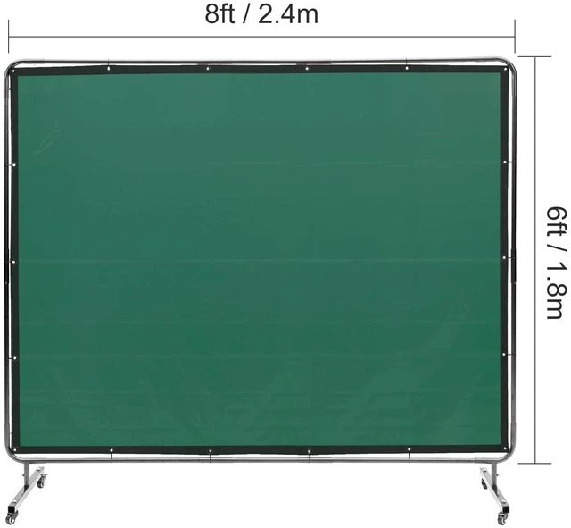 Alt view image 6 of 6 - Welding Screen with Frame, 6' x 8' Welding Curtain Screen, Flame-Resistant Vinyl Welding Protection Screen on 4 Swivel Wheels (2 Lockable), Moveable & Professional for Workshop/Industrial, Green