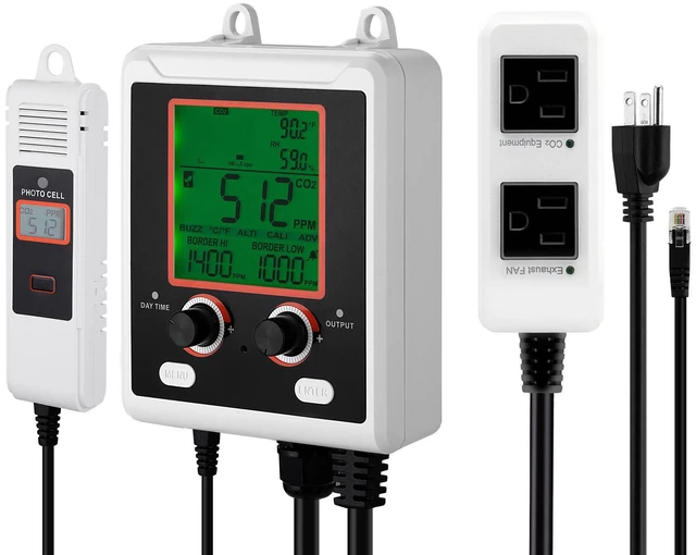 Main image of Carbon Dioxide Monitoring Controller, Dual Outlets Carbon Dioxide Controller, CO2 Meter Monitor Day and Night Detection Feature, NDIR CO2 Sensor for Green House, Laboratories, Classrooms, Home
