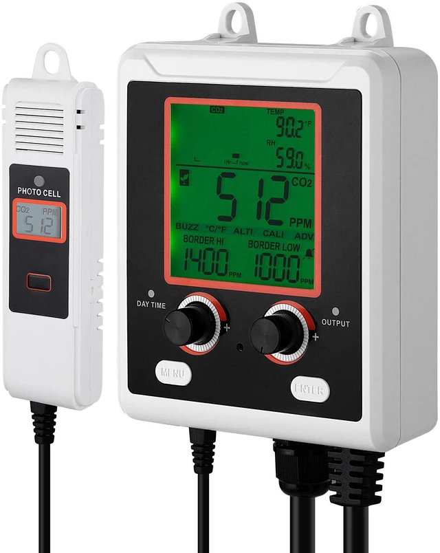 Alt view image 2 of 7 - Carbon Dioxide Monitoring Controller, Dual Outlets Carbon Dioxide Controller, CO2 Meter Monitor Day and Night Detection Feature, NDIR CO2 Sensor for Green House, Laboratories, Classrooms, Home
