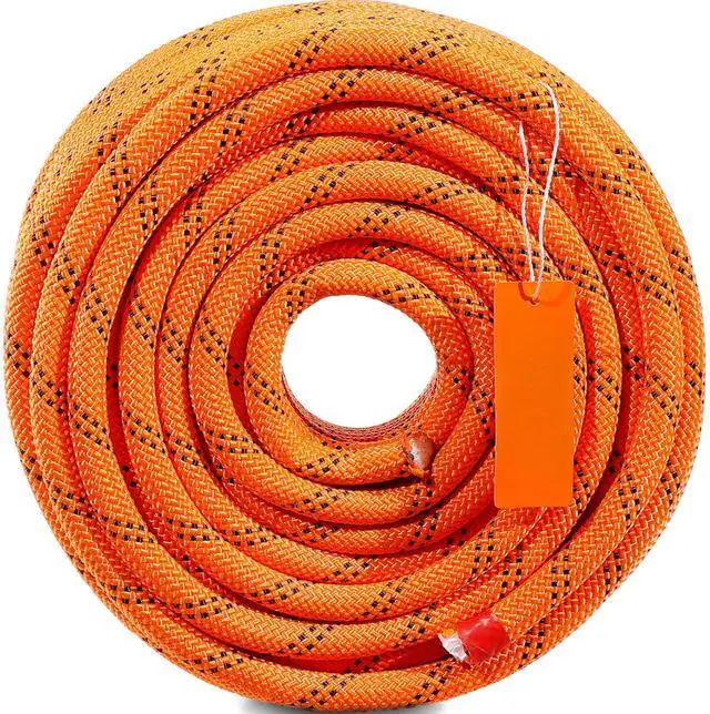Alt view image 2 of 7 - Double Braided Polyester Rope, 1/2 in x 120 ft, 48 Strands, 8000 LBS Breaking Strength Outdoor Climbing Rope, Arborist Rigging Rope for Rock Hiking Camping Swing Rappelling Rescue, Orange/Black