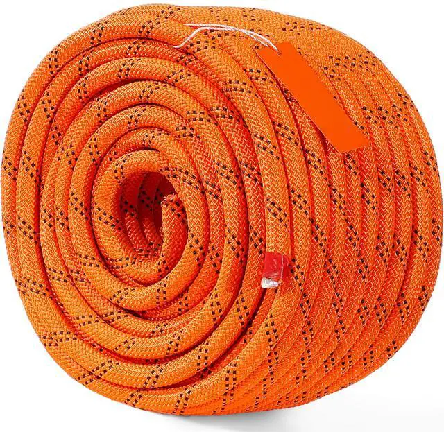 Main image of Double Braided Polyester Rope, 1/2 in x 120 ft, 48 Strands, 8000 LBS Breaking Strength Outdoor Climbing Rope, Arborist Rigging Rope for Rock Hiking Camping Swing Rappelling Rescue, Orange/Black