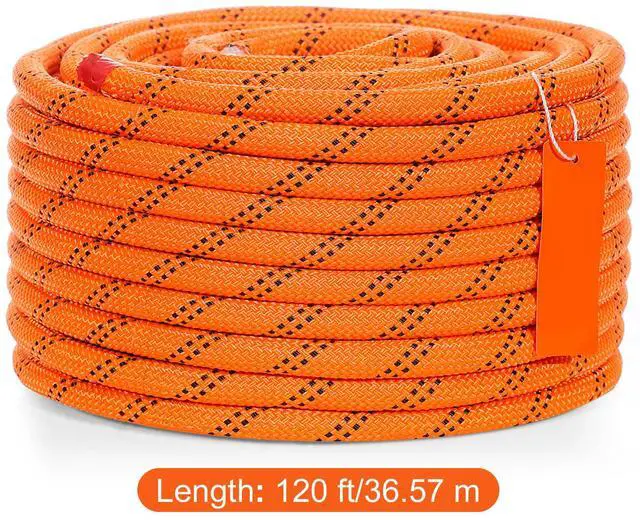 Alt view image 3 of 7 - Double Braided Polyester Rope, 1/2 in x 120 ft, 48 Strands, 8000 LBS Breaking Strength Outdoor Climbing Rope, Arborist Rigging Rope for Rock Hiking Camping Swing Rappelling Rescue, Orange/Black