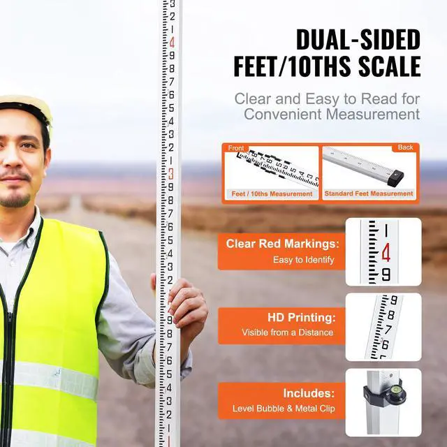 Alt view image 6 of 7 - Measuring Rod 25-Feet/10ths 6 Sections Telescopic Grade Rod 1/10ft w/ Bag