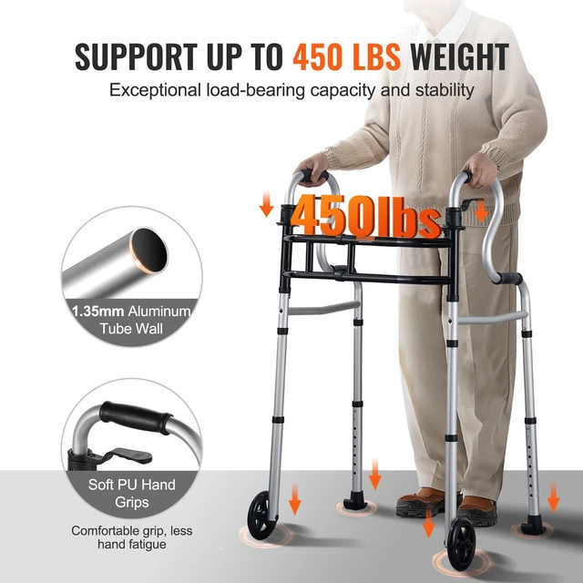 Alt view image 7 of 7 - Folding Walker Stand-Assist Folding Walkers with Adjustable Height & Width