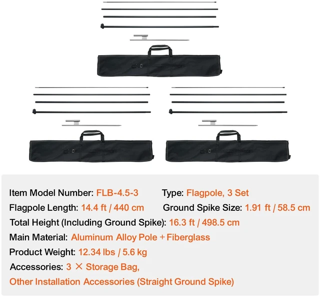 Alt view image 4 of 7 - Feather Flag Pole Kit 3 Packs Swooper Flag Pole 16.3 ft with Ground Stakes