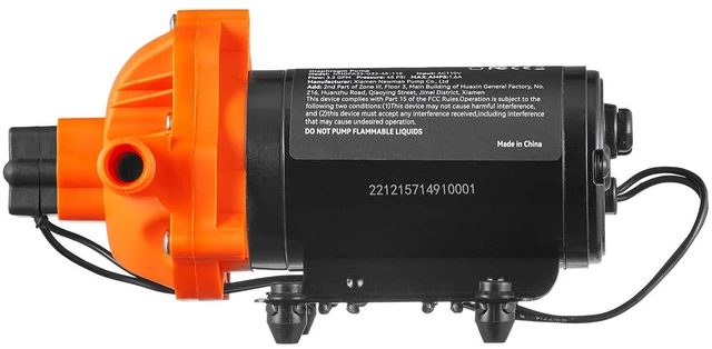 Alt view image 4 of 7 - Water Diaphragm Pump, 110V AC, 3.3 GPM Flow, 45 PSI Rated Pressure (40-80 PSI Adjustable), 1/2" MNPT Self Priming Sprayer Pump with Pressure Switch for RV Camper Marine Boat Lawn, FCC Certified