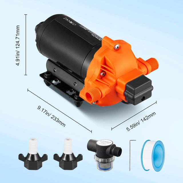 Alt view image 3 of 7 - Water Diaphragm Pump, 110V AC, 3.3 GPM Flow, 45 PSI Rated Pressure (40-80 PSI Adjustable), 1/2" MNPT Self Priming Sprayer Pump with Pressure Switch for RV Camper Marine Boat Lawn, FCC Certified