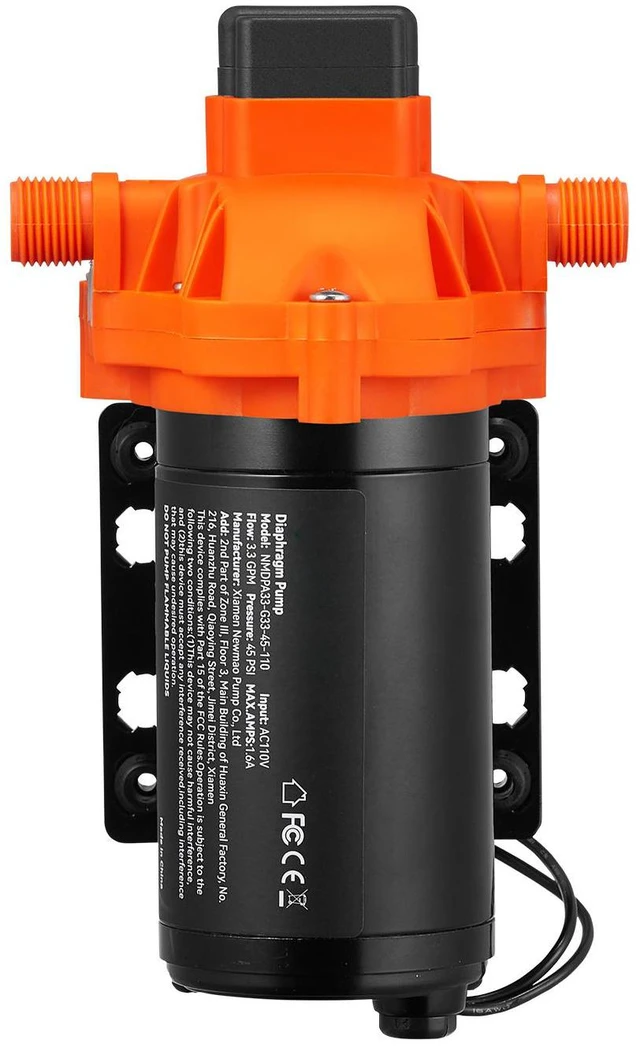 Alt view image 7 of 7 - Water Diaphragm Pump, 110V AC, 3.3 GPM Flow, 45 PSI Rated Pressure (40-80 PSI Adjustable), 1/2" MNPT Self Priming Sprayer Pump with Pressure Switch for RV Camper Marine Boat Lawn, FCC Certified