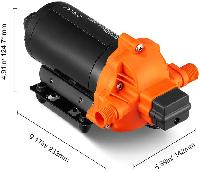 Alt view image 5 of 7 - Water Diaphragm Pump, 110V AC, 3.3 GPM Flow, 45 PSI Rated Pressure (40-80 PSI Adjustable), 1/2" MNPT Self Priming Sprayer Pump with Pressure Switch for RV Camper Marine Boat Lawn, FCC Certified