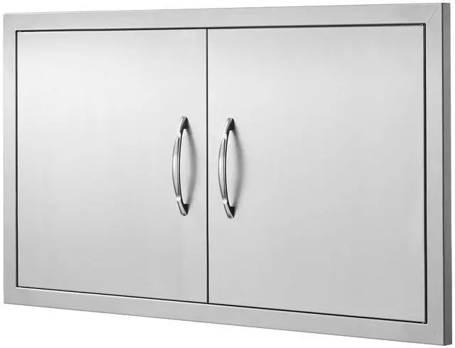 Alt view image 5 of 7 - BBQ Access Door, 34W x 19H Inch Double Outdoor Kitchen Door, Stainless Steel Flush Mount Door, Wall Vertical Door with Handles, for BBQ Island, Grilling Station, Outside Cabinet