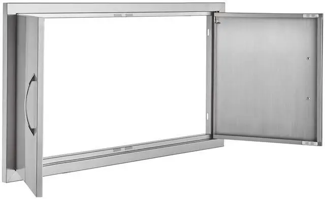 Alt view image 7 of 7 - BBQ Access Door, 34W x 19H Inch Double Outdoor Kitchen Door, Stainless Steel Flush Mount Door, Wall Vertical Door with Handles, for BBQ Island, Grilling Station, Outside Cabinet