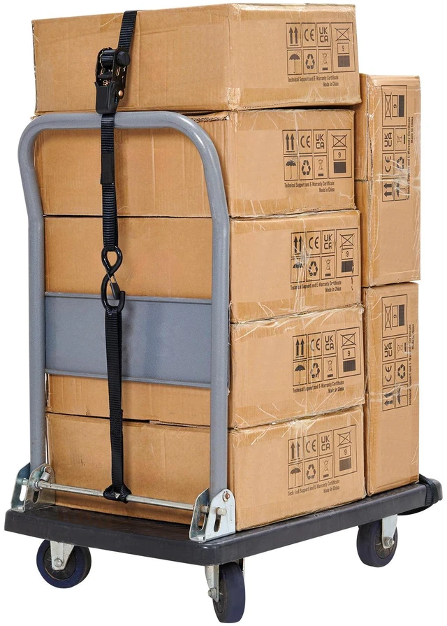 Alt view image 3 of 7 - Ratchet Tie Down Straps (4PK), 2200 lb Max Break Strength, Includes 4 Premium 1" x 15' Rachet Tie Downs with Padded Handles, for Moving Securing Cargo, Appliances, Lawn Equipment, Motorcycle