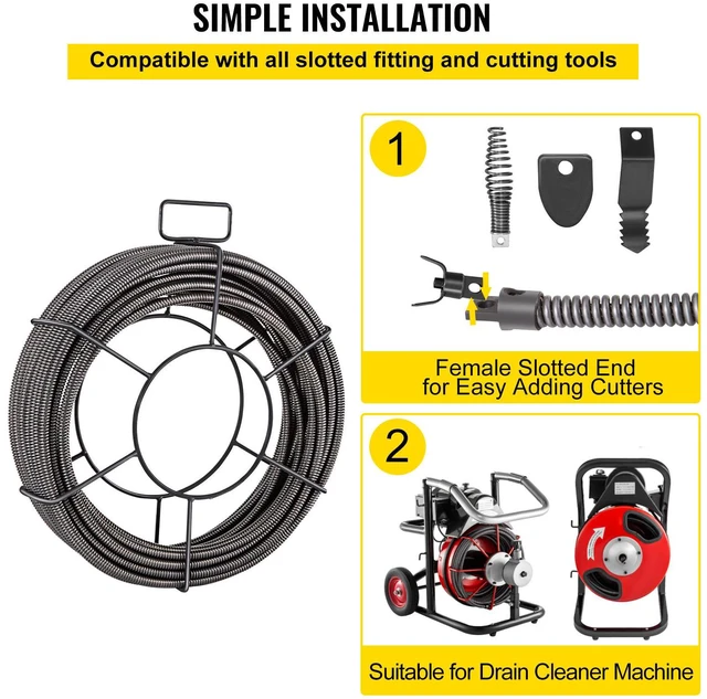 Alt view image 2 of 7 - Drain Cleaning Cable 100 Feet x 3/8 Inch Solid Core Cable Sewer Cable Drain Auger Cable Cleaner Snake Clog Pipe Drain Cleaning Cable Sewer Drain Auger Snake Pipe
