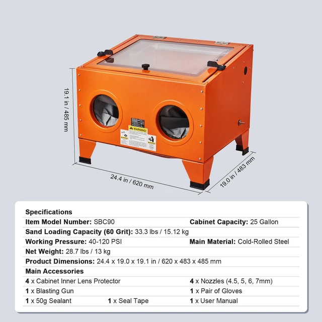 Alt view image 6 of 6 - 25 Gallon Sandblasting Cabinet, 40-120PSI Portable Benchtop Sand Blasting Cabinet, Heavy Duty Steel Sand Blaster with Blasting Gun & 4 Ceramic Nozzles for Paint, Stain, Rust Removal