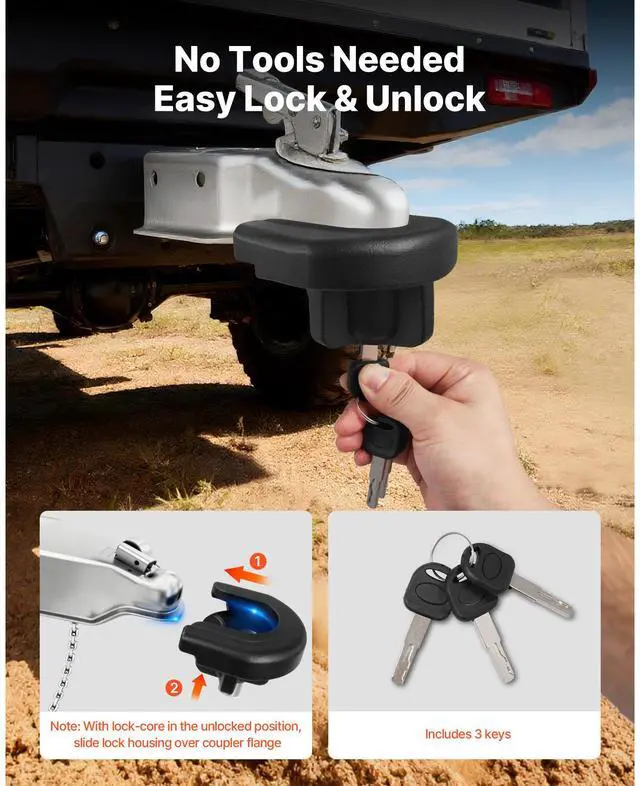 Alt view image 6 of 7 - Trailer Hitch Lock, Compatible with 2 Inch Couplers, Heavy-Duty Anti-Theft Trailer Ball Lock with 3 Keys, Prying-Resistant & Impact-Resistant, Fits for RVs, Boats, Off-Road Vehicles, Trailers