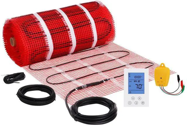 Main image of Floor Heating Mat, 100 Sq. ft, Electric Radiant In-Floor Heated Warm System with Digital Floor Sensing Thermostat, Includes Installation Monitor, Adhesive Back for Easy Installation on The Floor