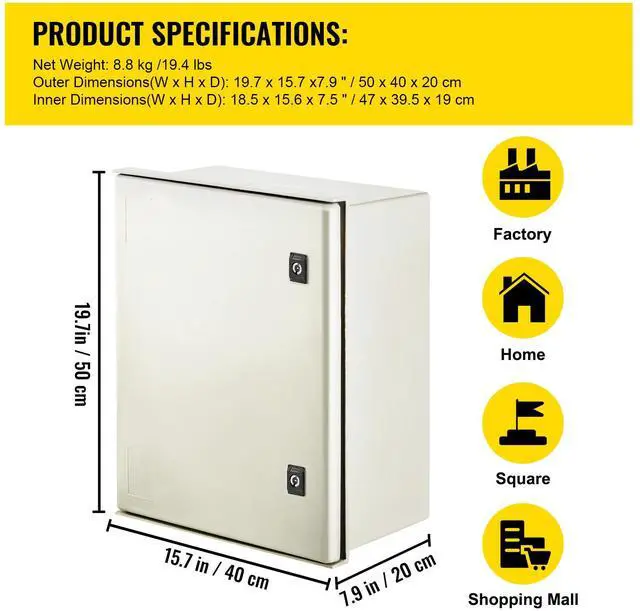 Alt view image 6 of 7 - NEMA Enclosure, 20 x 16 x 8 inches, NEMA 4X Fiberglass Steel Electrical Box, IP66 Waterproof & Dustproof Hinged Junction Box for Outdoor Indoor Use, with Mounting Plate(50x40x20 cm))