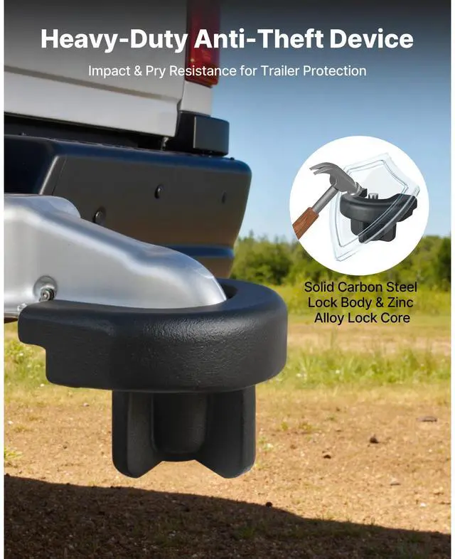 Alt view image 3 of 7 - Trailer Hitch Lock, Compatible with 2 Inch Couplers, Heavy-Duty Anti-Theft Trailer Ball Lock with 3 Keys, Prying-Resistant & Impact-Resistant, Fits for RVs, Boats, Off-Road Vehicles, Trailers