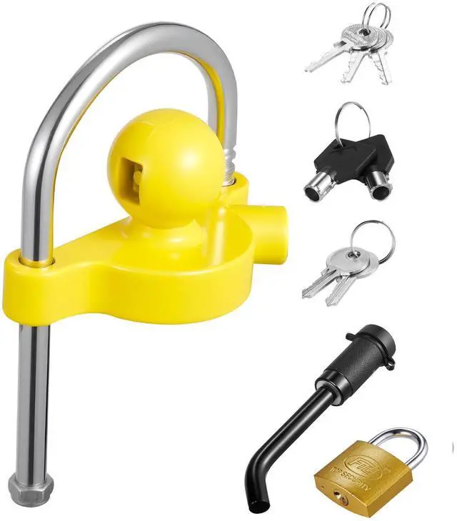 Main image of Trailer Hitch Lock Kit, Fits for 1-7/8 in, 2 in, 2-5/16 in Couplers, Heavy-Duty Anti-Theft Trailer Ball Lock with Keys, Prying-Resistant, Adjustable Height Design for RVs, Boats, Trailers