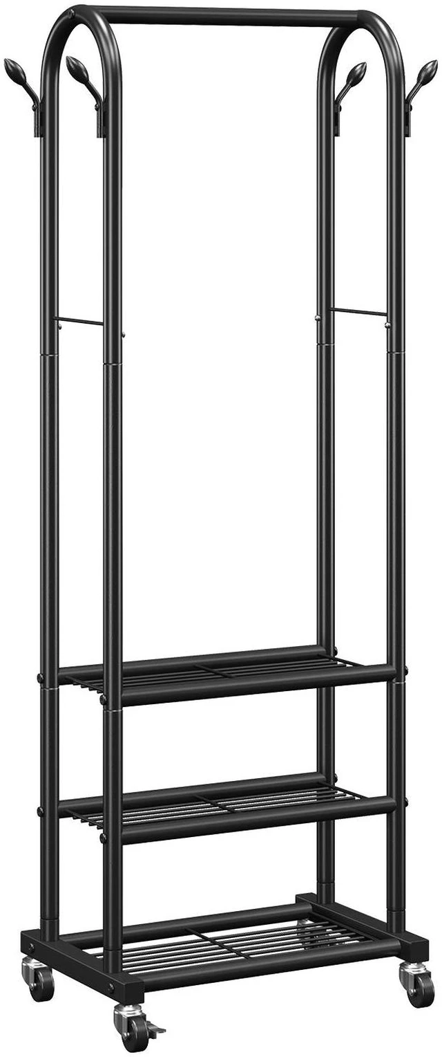 Main image of Clothes Rack, Rolling Clothing Garment Rack with Hanging Rod and Side Hooks, 3 Storage Shelves, 99 lbs Load Capacity, Heavy Duty Carbon Steel Clothing Racks for Bedroom, Laundry, Living Room