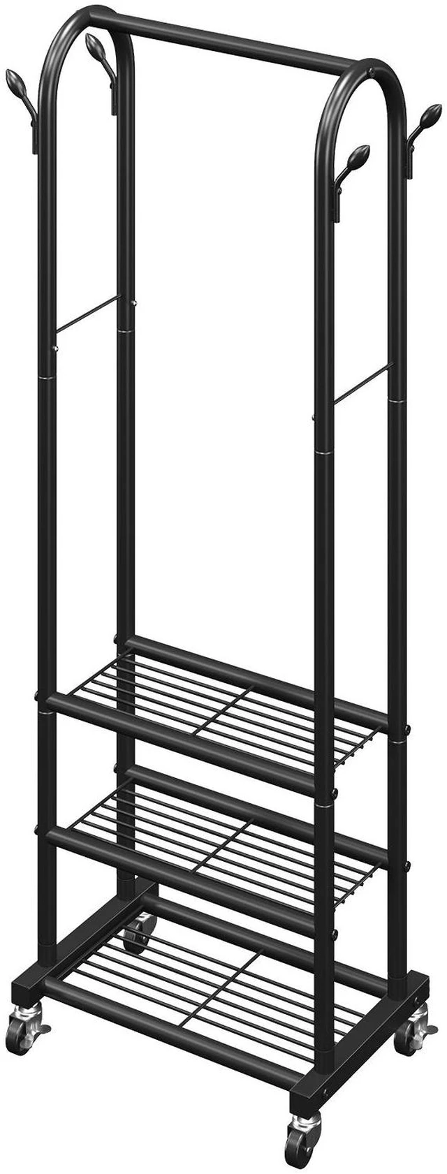 Alt view image 7 of 7 - Clothes Rack, Rolling Clothing Garment Rack with Hanging Rod and Side Hooks, 3 Storage Shelves, 99 lbs Load Capacity, Heavy Duty Carbon Steel Clothing Racks for Bedroom, Laundry, Living Room