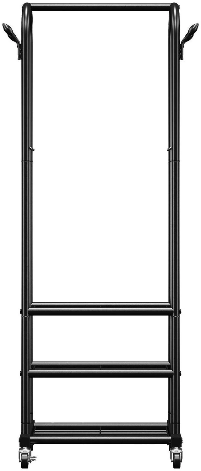 Alt view image 2 of 7 - Clothes Rack, Rolling Clothing Garment Rack with Hanging Rod and Side Hooks, 3 Storage Shelves, 99 lbs Load Capacity, Heavy Duty Carbon Steel Clothing Racks for Bedroom, Laundry, Living Room