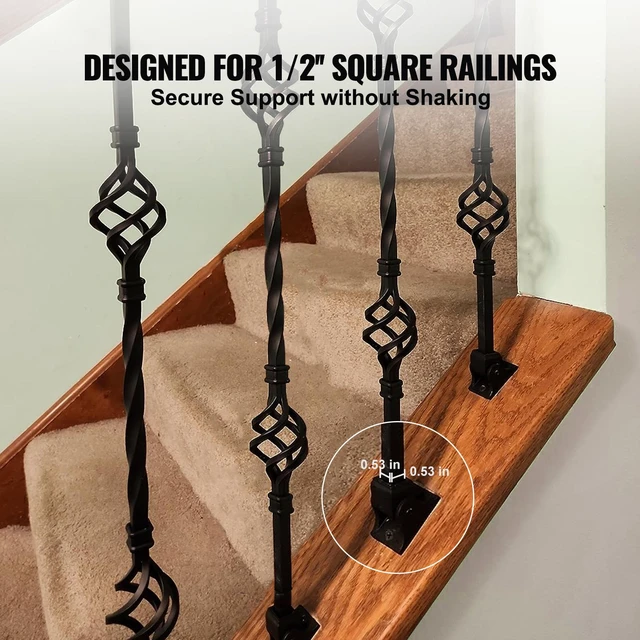 Alt view image 4 of 7 - Aluminum Alloy Baluster Shoes Square Balusters Baluster Wrought Spindles for Staircase Slant Shoes with Screw Holes for Use with 1/2 Inch Staircase Balusters, Spray Coated Black (50 Pcs)
