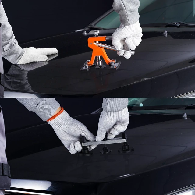 Alt view image 6 of 7 - 56 PCS Dent Removal Kit, Paintless Dent Repair Kit with Golden Lifter, Bridge Puller, Car Dent Puller with Puller Tabs, Hot Glue Gun for Auto Body Dents, Hail Damage, Door Ding