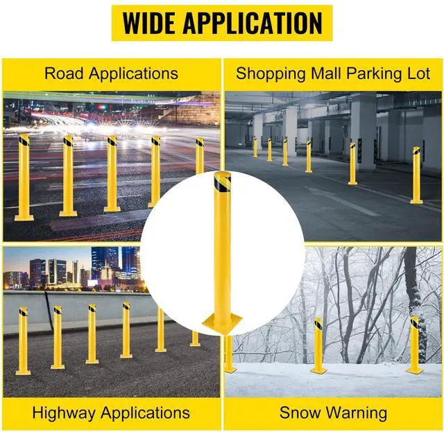 Alt view image 2 of 7 - Safety Bollard, 42 Inch Height Bollard Post, 5.5 Inch Diameter Steel Pipe Safety Bollard Post, Yellow Steel Bollard, Steel Safety Bollard with 8 Anchor Bolts, Perfect for Traffic-Sensitive Area