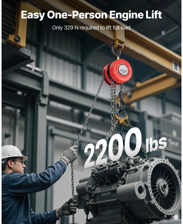 Alt view image 2 of 7 - Hand Chain Hoist 2200 lbs Capacity 10 ft Manual Chain Block with G70 Chain