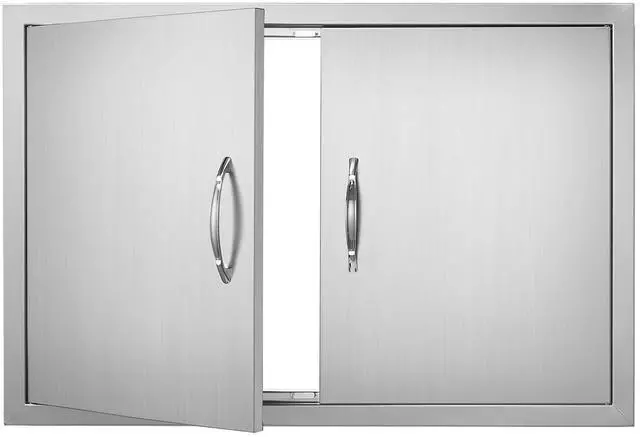 Alt view image 2 of 6 - BBQ Access Door, 33W x 22H Inch Double Outdoor Kitchen Door, Stainless Steel Flush Mount Door, Wall Vertical Door with Handles, for BBQ Island, Grilling Station, Outside Cabinet