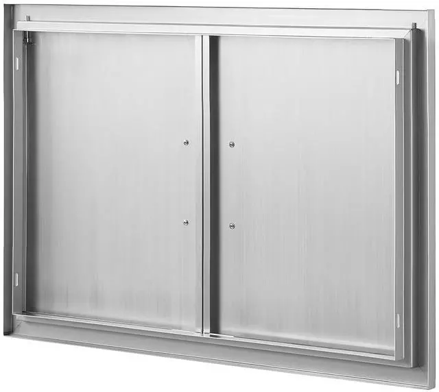 Alt view image 3 of 6 - BBQ Access Door, 33W x 22H Inch Double Outdoor Kitchen Door, Stainless Steel Flush Mount Door, Wall Vertical Door with Handles, for BBQ Island, Grilling Station, Outside Cabinet