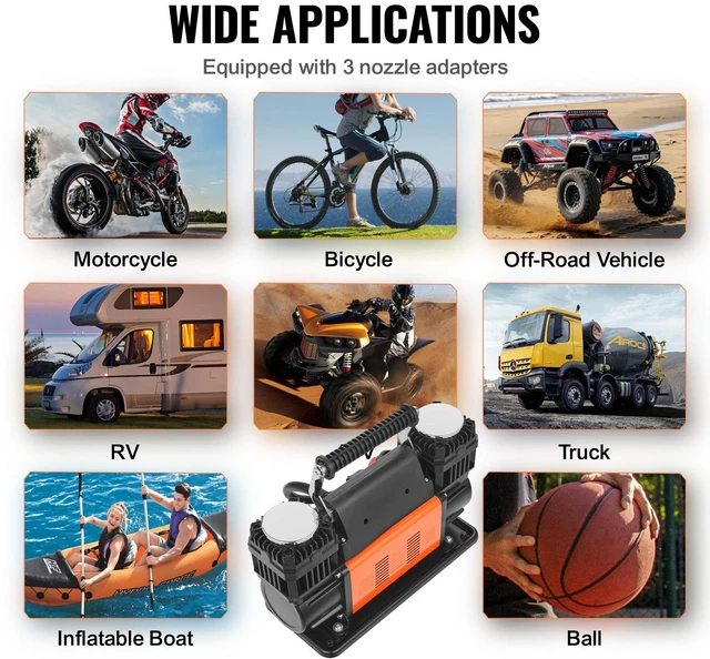 Alt view image 5 of 5 - 10.6CFM Portable Tire Inflator Dual-Cylinder Air Compressor 12V 150PSI