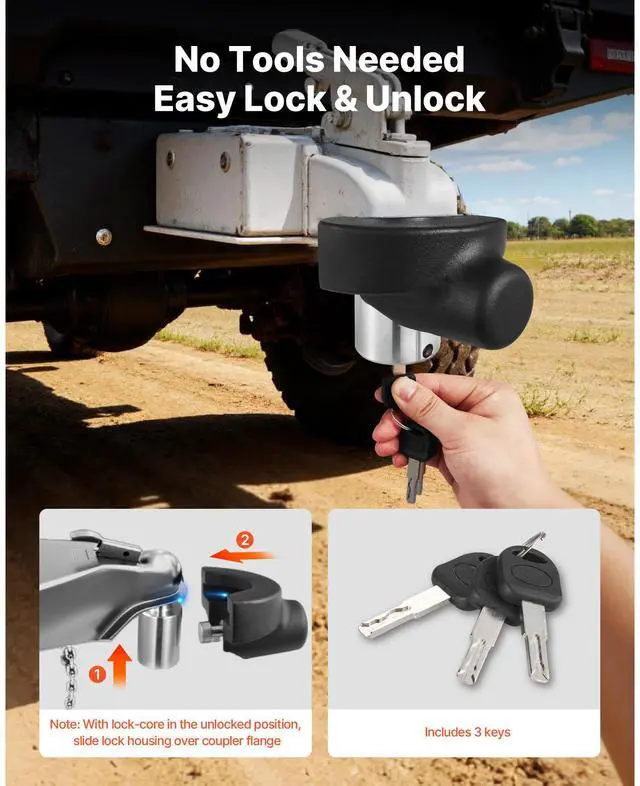 Alt view image 2 of 7 - Trailer Hitch Lock, Compatible with 2-5/16 in Couplers, Heavy-Duty Anti-Theft Trailer Ball Lock with 3 Keys, Prying-Resistant & Impact-Resistant, Fits for RVs, Boats, Off-Road Vehicles, Trailers