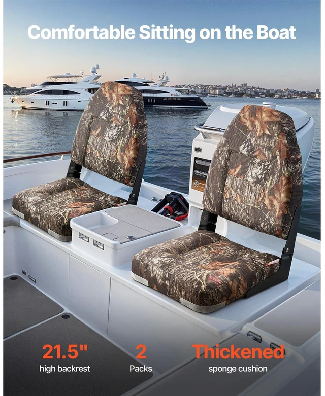Alt view image 3 of 7 - Boat Seat High Backrest Flip Up Boat Seat Sponge Cushion Camouflage