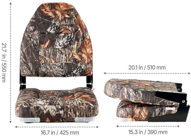 Alt view image 7 of 7 - Boat Seat High Backrest Flip Up Boat Seat Sponge Cushion Camouflage